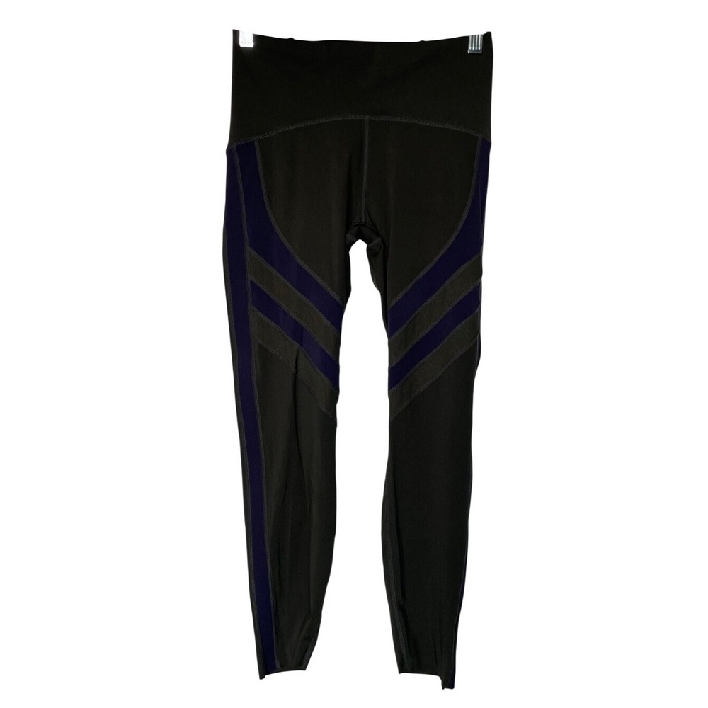 Zyia Active Leggings Women 6-8 Olive Green Purple Mesh Stripe High Rise Pocket
